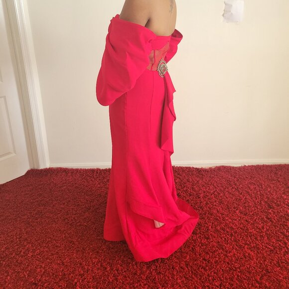 ALLURE Puff Sleeve Ruched Sheath Gown | Off-Shoulder Sweetheart Bodycon Formal - Picture 3 of 10